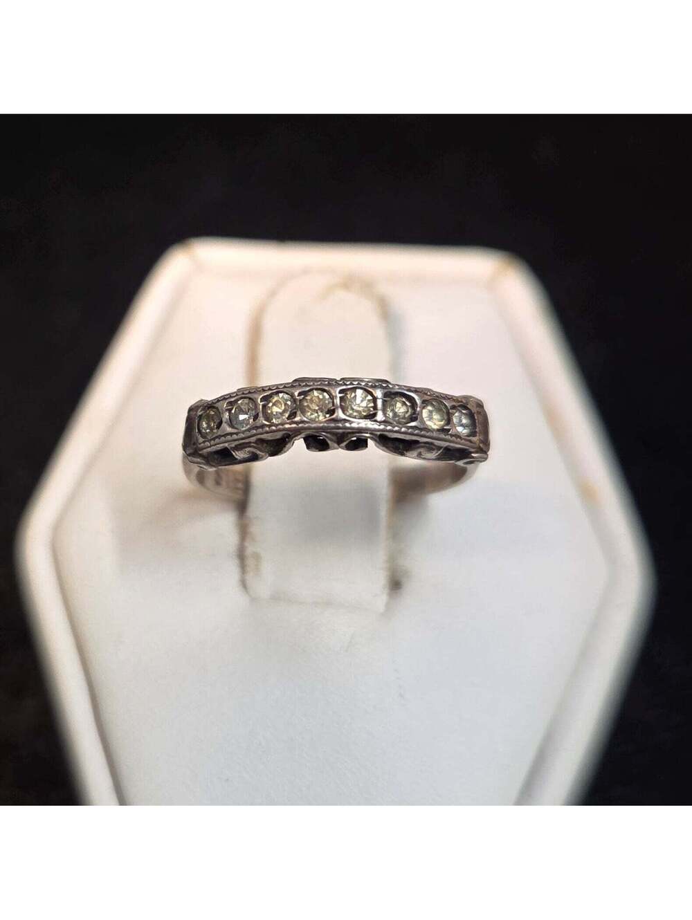 Art Deco Sterling Silver Ring with White Stones